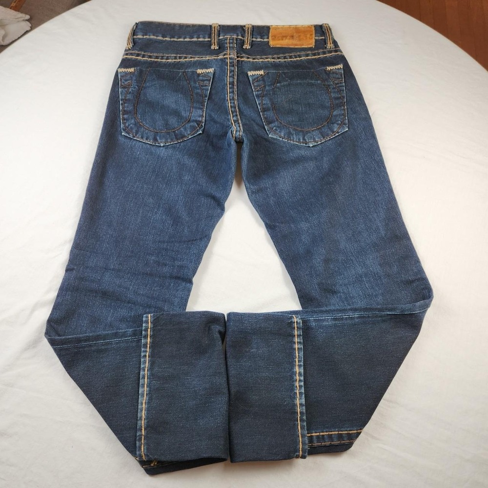 True Religion Logan Super T Mens Dark Blue Straight Leg Thick Stitch Jeans 31